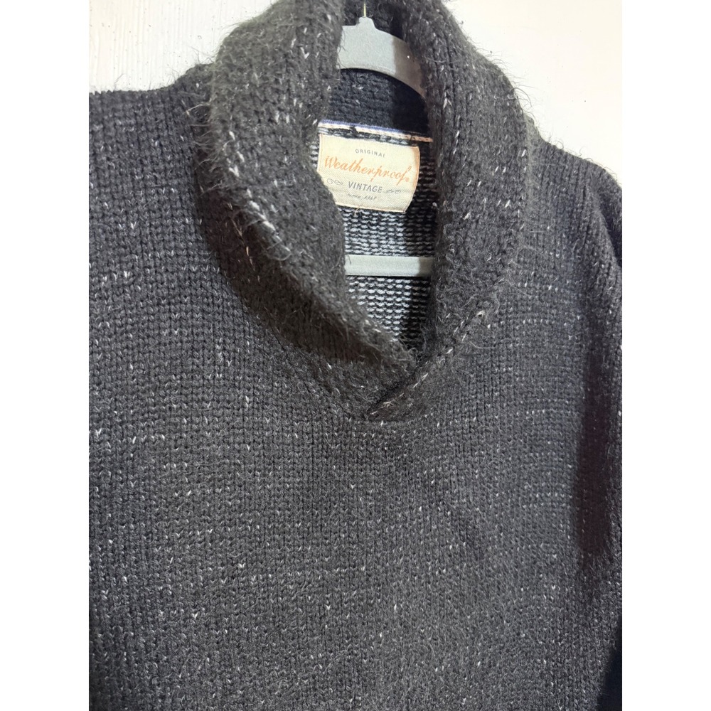 Weatherproof Vintage Womens Charcoal Gray Shawl Collar Marled Knit Sweater L